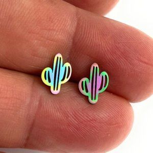 Multi Color Stainless steel minimalist Mini CACTUS post stud Earrings /m24